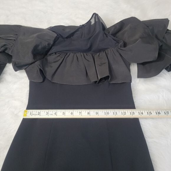 Cinq a Sept Valentina Ruffle Sleeve Mesh Shoulder Black Mini Dress 0 - Picture 8 of 11